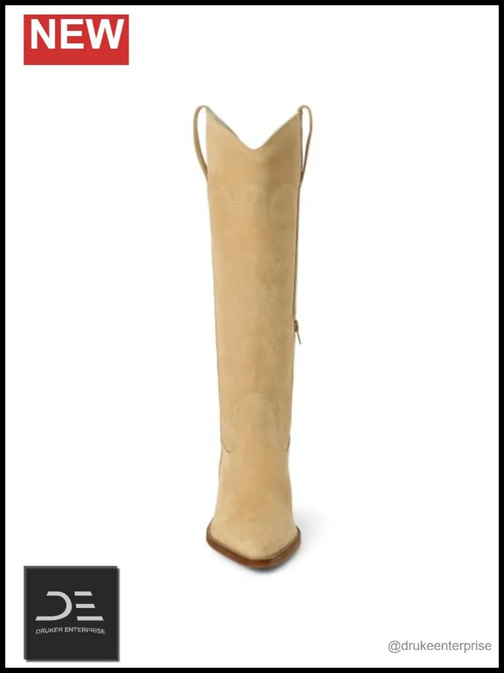 Suede Knee High Western Boots for Women Pointed Toe Block Heel Side Zip